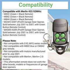 2 Pack | Merlin M842/M832/M844 Compatible Garage Door Remote Control - Battery Mate