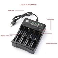 4x 3.7V 18650 Li-ion Rechargeable Battery + USB Smart Charger Indicator - The Remote Factory