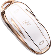 Key Fob Cover Case For Tesla Model S 3 Y X Remote Holder & Protector White - Gold - The Remote Factory