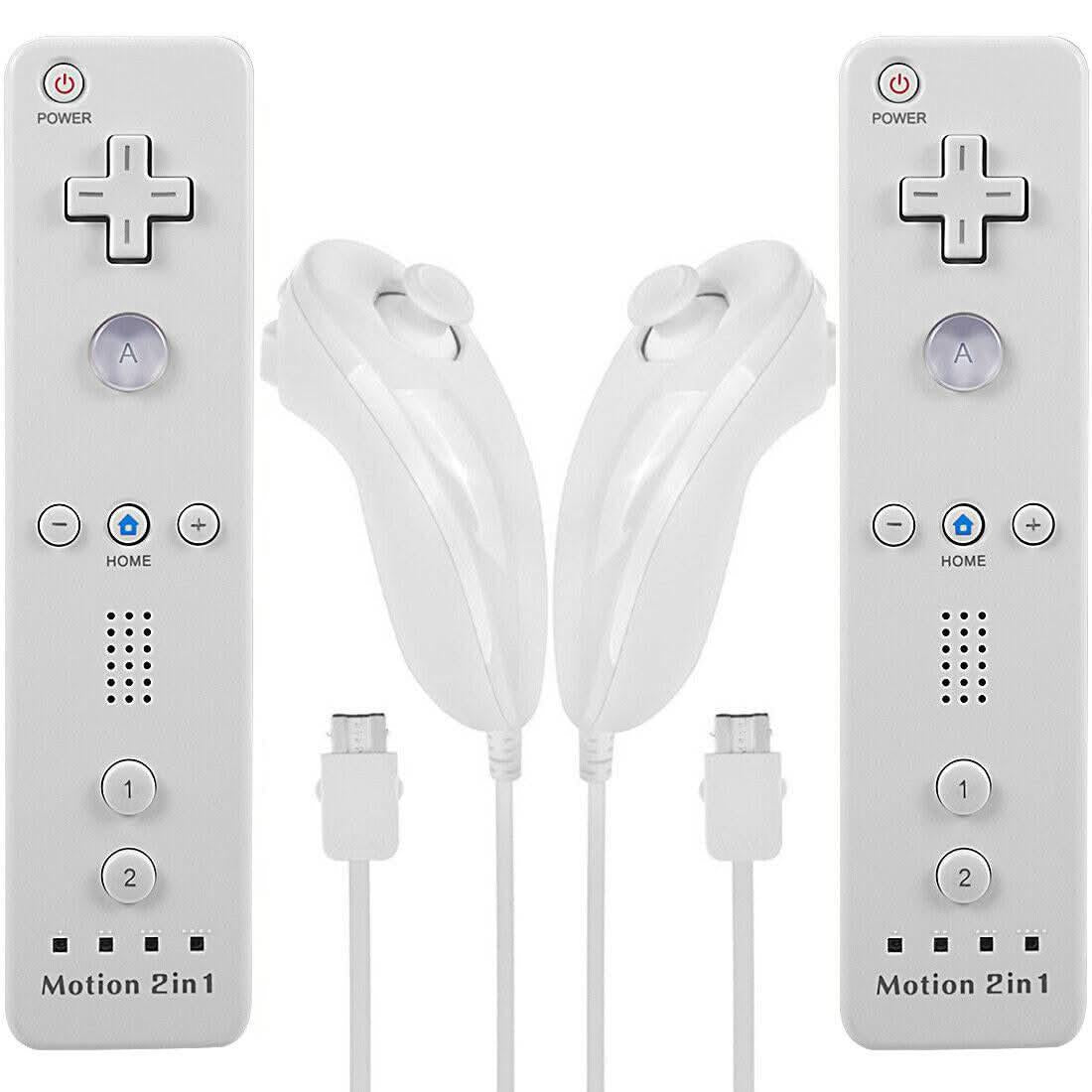 [2 Pack] 2in1 Built-in Motion Plus Remote Nunchuck Controller For Nintendo Wii - Battery Mate