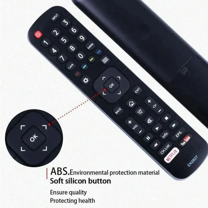 Tavice Compatible Hisense EN2B27 TV Remote Control Replacement – 2 Pack (EN - 2B27 / RC3394402/01 / 3139 238) - Battery Mate