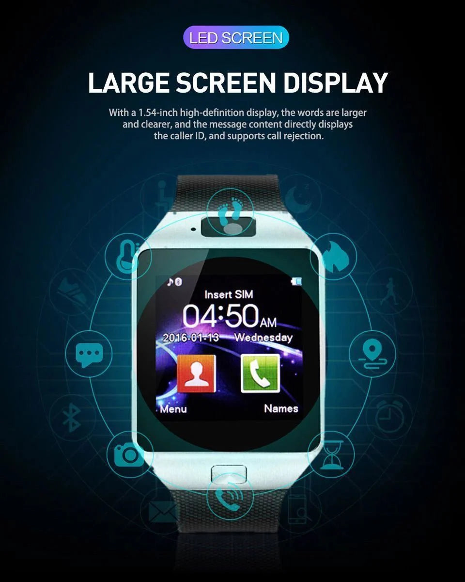 Tavice TZ1 Bluetooth Smart Watch with Touchscreen | Camera, Pedometer, Sleep Monitor, Notifications & Multi-Language Support - Battery Mate